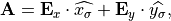 \begin{eqnarray*}
\VField{A} = \VField{\VField{E}}_x \cdot \widehat{x_\sigma}+\VField{\VField{E}}_y \cdot \widehat{y_\sigma},
\end{eqnarray*}