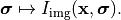 \begin{eqnarray*}
\boldsymbol \sigma \mapsto I_{\mathrm{img}}(\pvec{x}, \boldsymbol \sigma).
\end{eqnarray*}