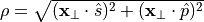 \rho = \sqrt{(\pvec{x}_\perp \cdot \hat{s})^2+(\pvec{x}_\perp \cdot \hat{p})^2}