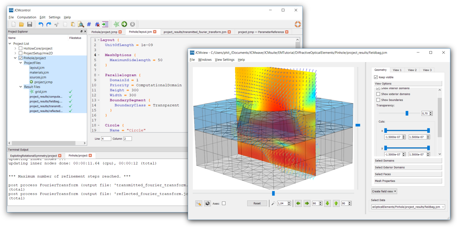 Graphical user interface of JCMsuite